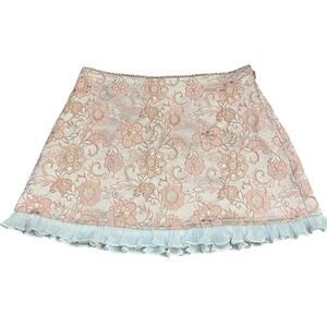 Kimchi Blue Jacquard Mini Skirt Medium Pink Coquette Ruffle Regencycore Rococo